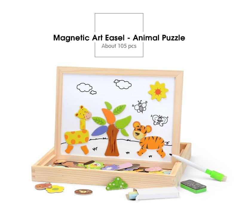 Educational Magnetic Box - (100+PCS Wooden Magnetic Puzzle)